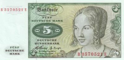 Germania 5 Deutsche Mark - Portrait of a Venetian woman - Oak branch - 1960 - BE series