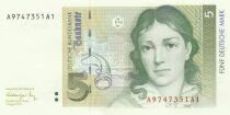 Germania 5 Mark - Portrait of Bettina von Armin - Brandenburg Gate in Berlin - 1991 - Series A
