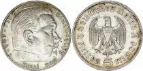 Germania 5 Reichsmark Hindenburg 1936 D Munich  - Silver - VF - KM.86