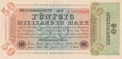Germania 50 Milliarden Mark  - Reichsbanknote 1923 - Serial UB 20 - * 095620