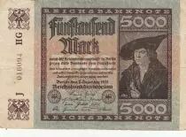 Germania 5000 Mark  - Portrait Marchand Imhof - Serial J-HG - 1922