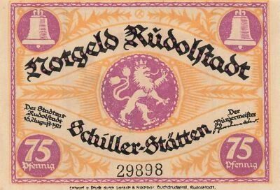 Germania 75 Pfennig - Rudolstadt - Notgeld - 1921