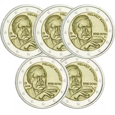 Germania LOT OF 5 X 2 Euros Commemo. Germany 2018 - Helmut Schmidt