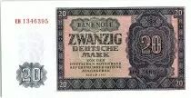 Germany (DDR) 20 Mark Dark Bleu and Tan - 1955