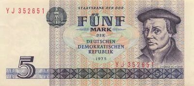 Germany (DDR) 5 Mark - Thomas M�ntzer - 1975 - P.27