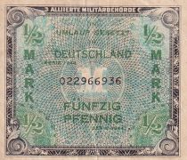 Germany 1/2 Mark AMC, blue on lt blue - 1944 - 9 digit with F - VF - P.191a