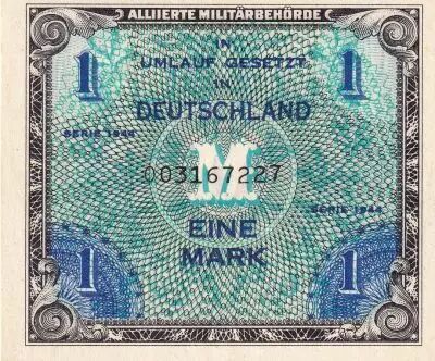 Germany 1 Mark AMC - blue on lt blue - 1944 - 9 digit with F - P.193a