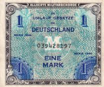 Germany 1 Mark AMC, blue on lt blue - 1944 9 digit with F - VF - P.192a