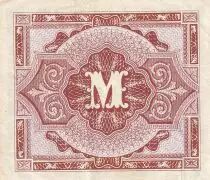 Germany 1 Mark AMC, blue on lt blue - 1944 9 digit with F -VF+ - P192a