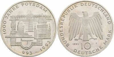 Germany 10 Mark ? Millennium of the City of Potsdam (993?1993) ? 1993 F Stuttgart ? Silver