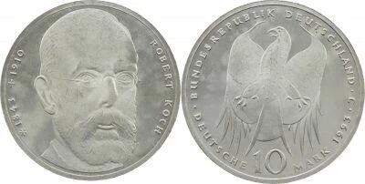 Germany 10 Reichsmark - 150th anniversary of the birth of Robert Koch (1843?1910) - 1993 J Hamburg - Silver