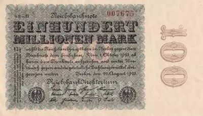 Germany 100 Millionen Mark - Blue & Green - 1923 - Varieties watermarks and serials - XF - P.107