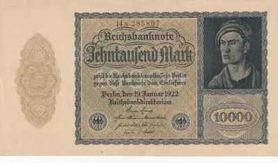 Germany 10000 mark - Portrait by Albrecht D�rer - Reichsbanknote - Serial 14n