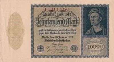 Germany 10000 mark - Portrait by Albrecht D�rer - Reichsbanknote - Serial J - 1922