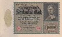 Germany 10000 Mark - Portrait of man by Durer - 1922 - Serial F