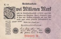 Germany 2 Millionen Mark - White & Rose - 1923 - Number 200 000 - Radar number