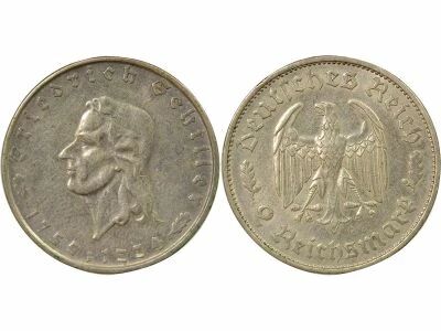 Germany 2 Silver Reichsmark, Friedrich Schiller - 1934 F Stuttgart