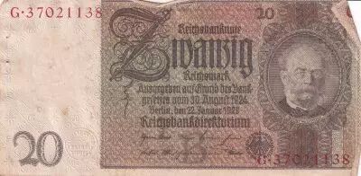 Germany 20 Reichsmark - Werner Von Siemens - 1929 - Serial G with different numbers