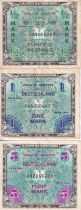 Germany 3 Notes - blue on lt blue - 1944 - 9 digit with F - P.193a