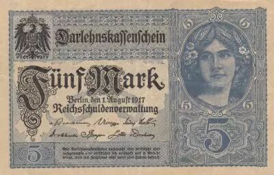 Germany 5 Mark - Woman, crown - 1917 - Serial O - P.56b
