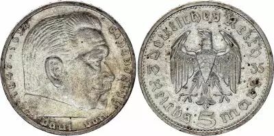Germany 5 Reichsmark Hindenburg 1935 G Karlsruhe - Silver - VF - KM.86