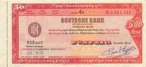 Germany 50 Mark - Travelers Check - Deutsche Bank - 1970