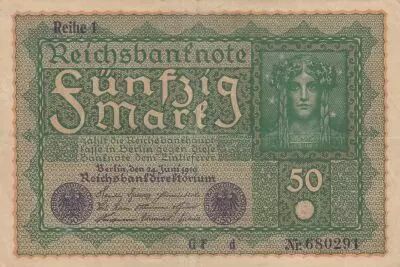 Germany 50 Mark Head of woman - 1919 - Reihe 1 - Various serial