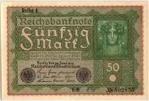 Germany 50 Mark Head of woman - 1919 - Reihe 1 serial FM c - aUNC - P.66