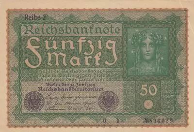 Germany 50 Mark Head of woman - 1919 - Reihe 2 - Varial number
