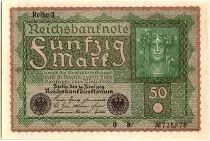 Germany 50 Mark Head of woman - 1919 - Reihe 3 serial 0 b  - AU - P.66