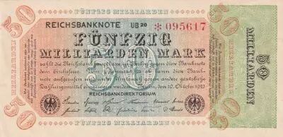 Germany 50 Milliarden Mark  - Reichsbanknote 1923 - Serial UB 20 - * 095617