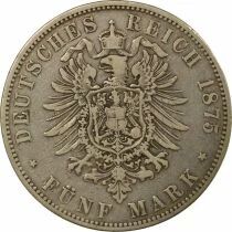 Germany City of Hamburg - 5 Silver Mark - 1875 J