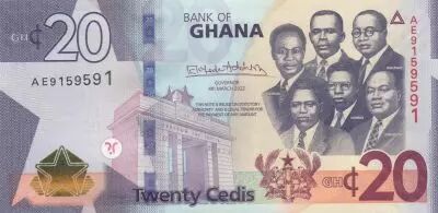 Ghana 20 C�dis  - Busts of the Big Six leaders of Ghana - 2022 - AE Series