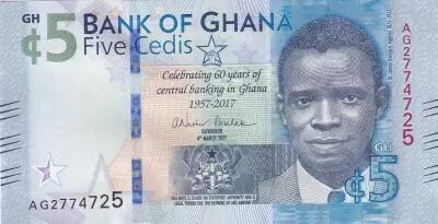 Ghana 5 Cedis, 60 ann�es de la banque centrale de Ghana - 2017 - S�rie AG