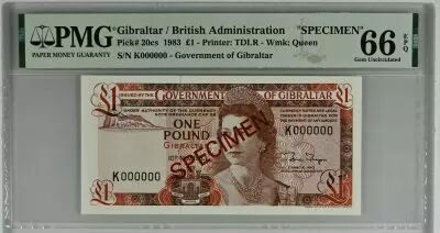 Gibilterra 1 Pound Elisabeth II - 1983 - PMG 66 EPQ Serial  K000000