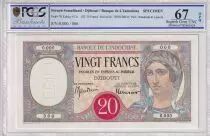 Gibuti 20 Francs - Peacock, red circle - Sp�cimen - ND (1938) - PCGS 67 OPQ