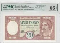 Gibuti 20 Francs Peacock ND (1932) - Specimen - P.7as - PMG 66 EPQ