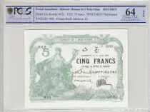 Gibuti 5 Francs woman with sceptre 01-08-1923 - PCGS 64 OPQ