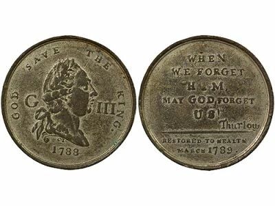 Grande Bretagne George III - M�daille Etain, R�tablissement du Roi - 1789