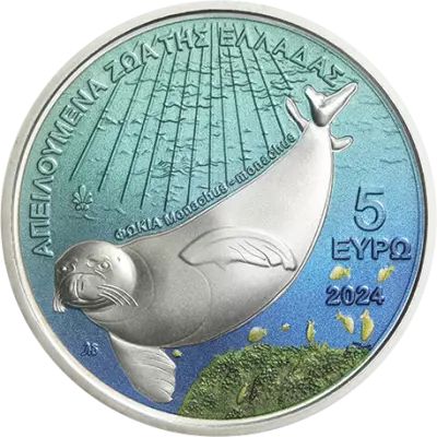 Gr�ce 5 Euros 2024 BU Couleur - Phoque moine de M�diterran�e
