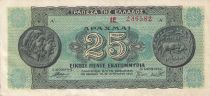 Greece 25 Drachmes 1944 - Blue-green, old Greek coin