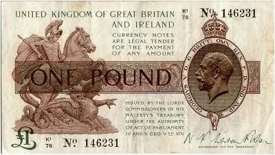 Gro�britannien 1 Pound George V - St George,  dragon - 1922 - VF - P.359 -  Serial K1/76