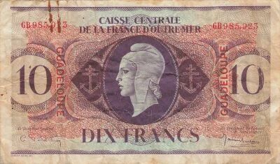 Guadalupe 10 Francs - Marianne - ND (1944) - P.27