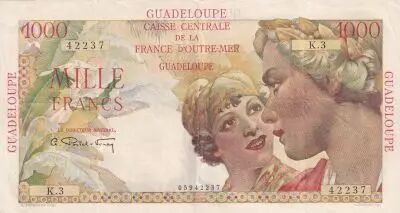 Guadalupe 1000 Francs - French union - 1946 - Serial K.3