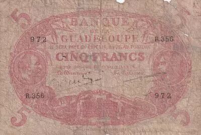 Guadalupe 5 Francs - Cabasson - Red - ND (1945) - Serial R.356 - Watermark Colbert - P.7e