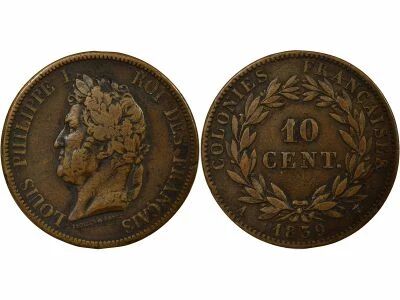 Guadeloupe, Louis-Philip - 10 Centimes - 1839 A Paris
