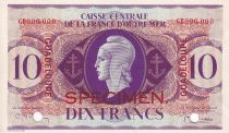 Guadeloupe 10 Francs - Marianne - Croix de Lorraine - Spécimen - 1944 - P.NEUF - Kol.124.1