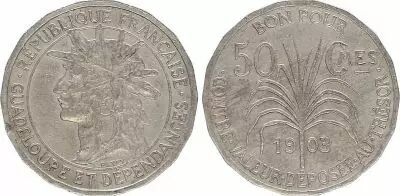 Guadeloupe 50 Centimes T�te d\'indien - 1903 - TTB