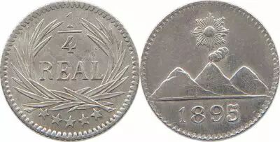 Guatemala 1/4 Real - Radiant sun above 3 volcanoes - 1895 - Silver