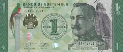 Guatemala 1 Quetzal - General Orellana - 100 years of coin - 1924-2024  - Hybrid - Serial B